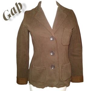 GAP Brown Distressed Button Down Collared Fleece Jacket Knit Blazer